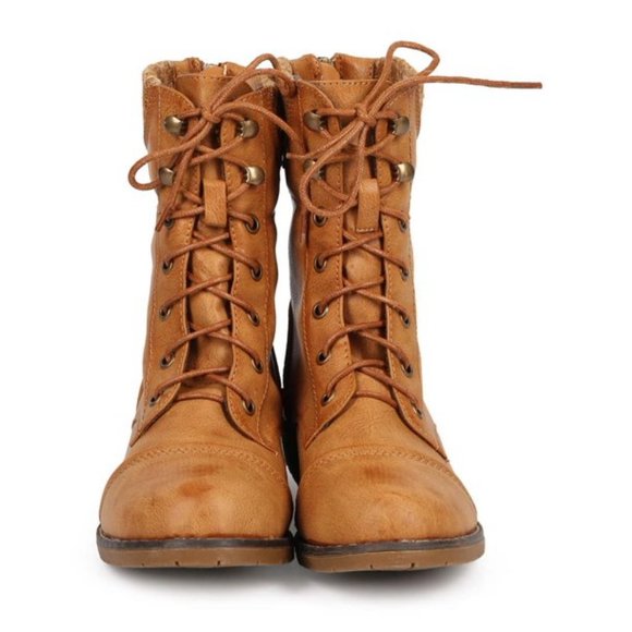 Nature Breeze Knit Cuffed Vegan Leather Lace Up Mid Calf Boots - Picture 4 of 5